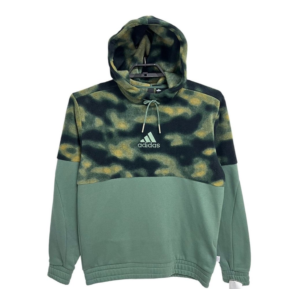 Adidas Men's Forest Green Camouflage Hooded Pullover Fleece Sweatshirt Size M